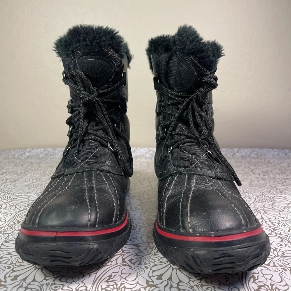 Pajar Canada Winter Boots Leather Nylon Faux Fur Lined Waterproof Black